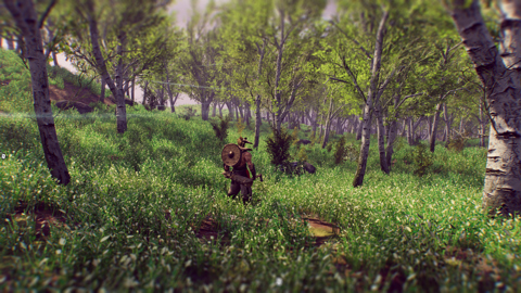 Screenshot of a character in a forest